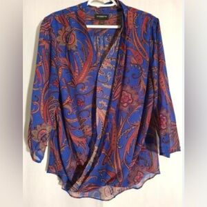 Liz Claiborne Career Multi Colored Paisley Wrap Blouse Sz L
